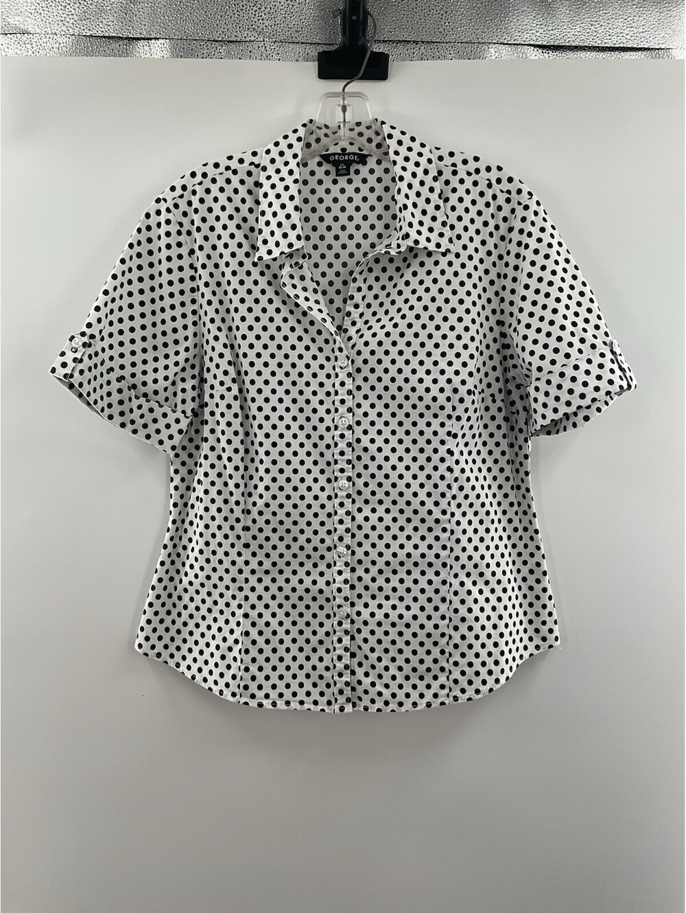 George women’s large 12–14 polkadot button up blouse 091